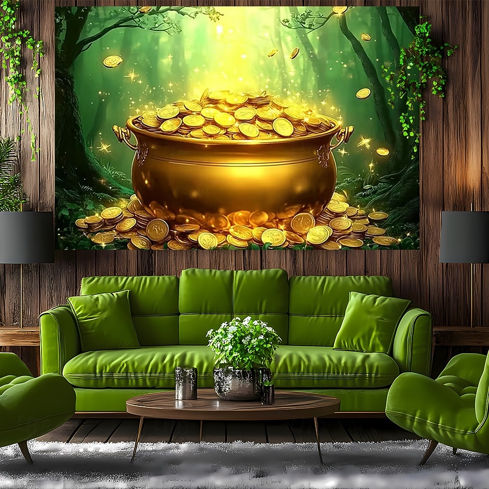 Saint Patrick's Day gobeläng Banderoller Filt Guldmynt Vitklöver söt stil Romantisk 3D Sovrum Vardagsrum Studentboende Tonårsrum Väggveranda Heminredning 2026 - $20.99 –P2