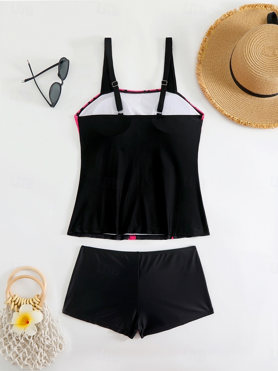 Maillot de bain Tankini femme 2 pièces Shorts Contrôle du ventre Taille haute Slim Dos nu Vacances Plage Vêtements Feuilles V Cou Sans Manches de 2026 ? $19.99 –P7
