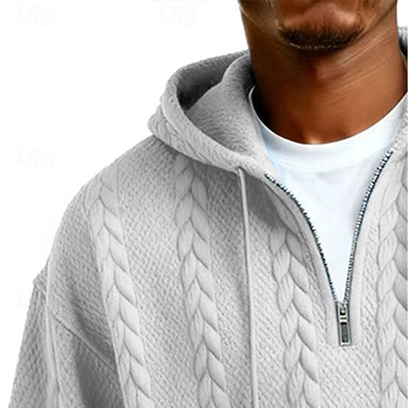 Herre Jacquard Hattetrøje Hettegenser med glidelås Lyseblå + svart Hvit+lys grå Med hette عادي Med Tekstur Avslappet Daglig Sport & Utendørs Polyester Gatemote Kul Sportsklær Høst vinter Vår & Vinter 2026 - $47.99 –P10