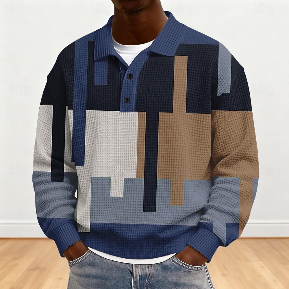 Voor heren Kleurenblok Meetkundig Wafel Poloshirts Lange mouw Poloshirt Revers Sportkleding Casual School Sportkleding Alledaagse kleding 3D-afdrukken Lente Herfst Winter Groen 2026 - $28.99 –P1