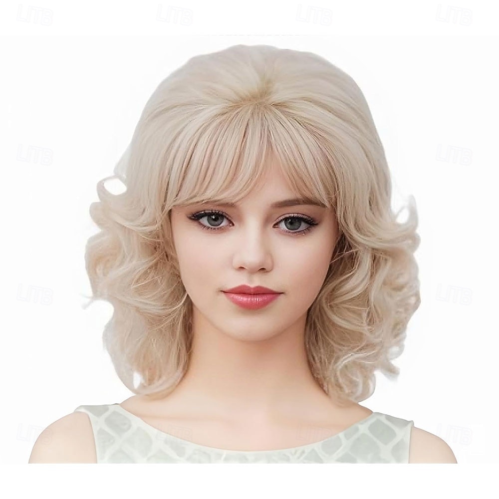 Pelucas rubias vintage para mujer, años 70 y 80, peluca corta y rizada con flequillo, peluca sintética hasta los hombros para cosplay. 2026 - $29.99 –P6