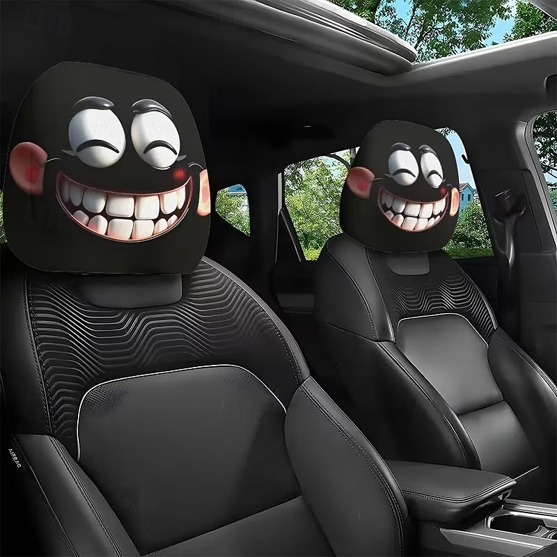 2pcs Cartoon Big-Eyed Face Printed Car Headrest Covers, Interior Decoration, Universal Fit, Washable, Easy to Install, Suitable for Long Trips Or Road Trips, Perfect Quirky Car Decoration 2026 - Kč154 –P5