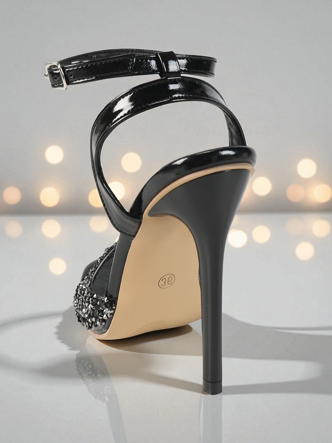 sandali da donna con tacco a spillo e glitter neri con cinturino alla caviglia, tacchi da sera aperti per invitati a matrimoni, eleganti e alla moda per matrimoni &scarpe da cocktail party del 2026 a $46.99 –P7