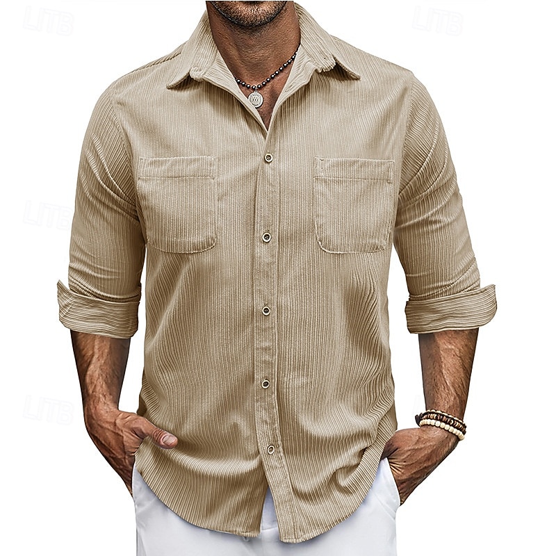 Hombre Camisa Camisa de verano Camisa casual Camisa de playa Camisa de Pana Abotonar la camisa Blanco Manga Larga Color sólido Diseño Casual Diario Bolsillo Ropa Moda Casual Cómodo 2026 - $42.99 –P10