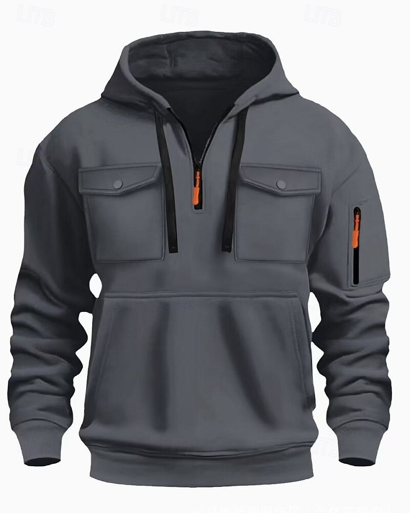 Per uomo Felpa con cappuccio Felpa con cappuccio e zip Felpa con cappuccio e zip corta Nero Verde militare Blu marino Cachi Grigio chiaro Con Cappuccio Semplice Tasca Quotidiano Sport & Outdoor Ferie del 2026 a $28.99 –P1