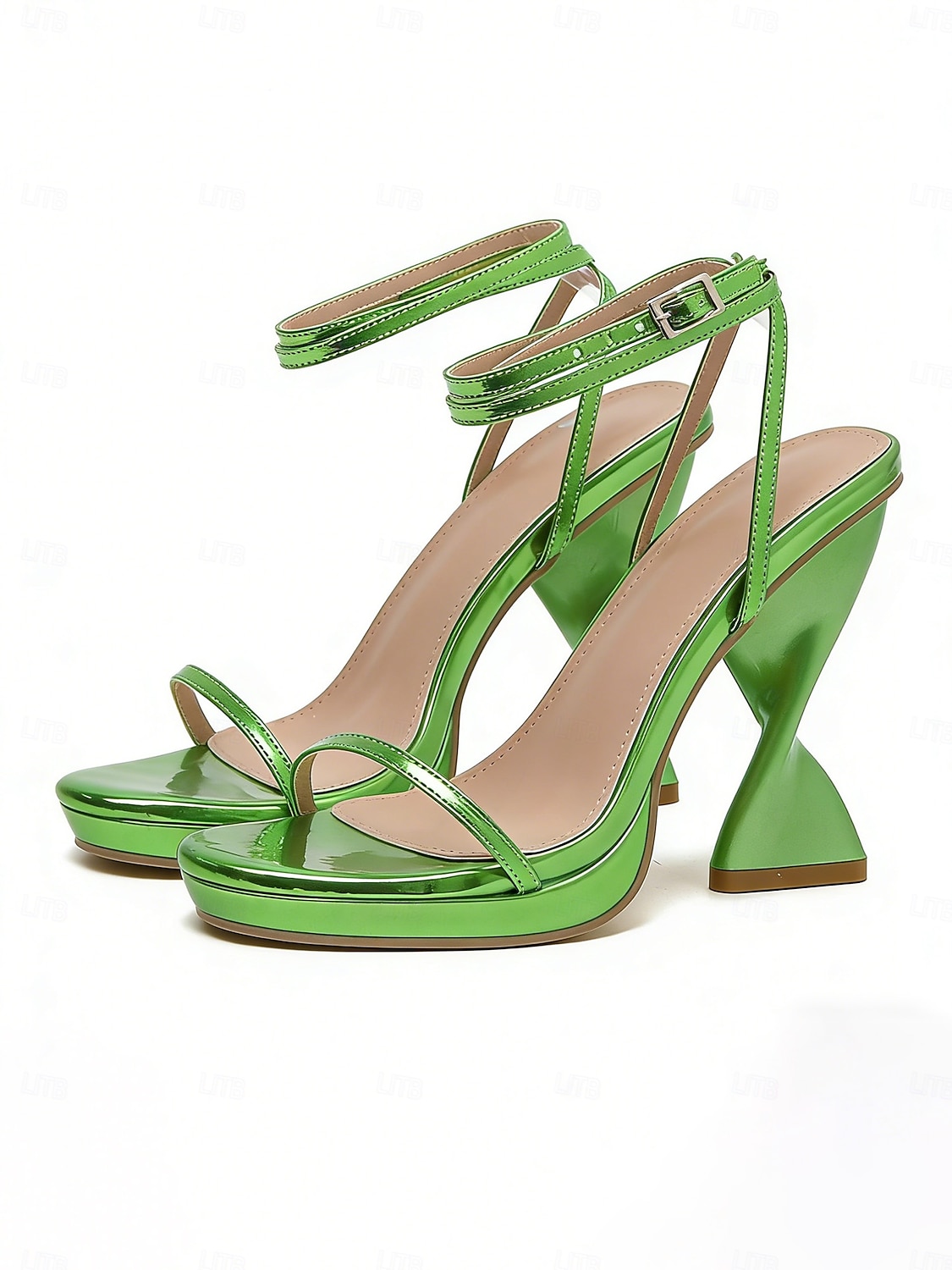 Grüne Satin-Sandalen mit Knöchelriemen für Damen, Retro-Partysandalen für die St. Patrick's Day-Feier 2026 - $42.99 –P1