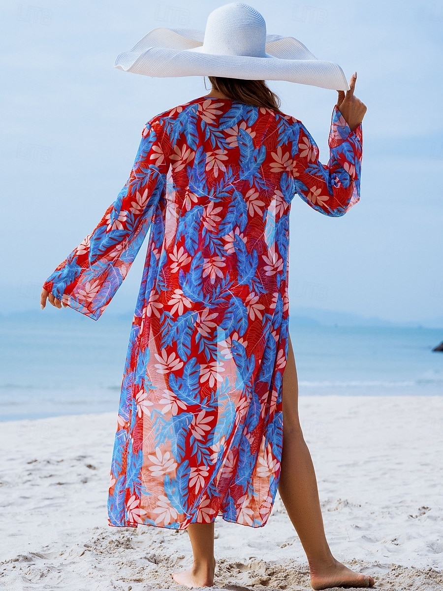 Costume da bagno tre pezzi bikini da donna palme controllo della pancia snella senza schienale abbigliamento da spiaggia floreale foglie scollatura a V senza maniche del 2026 a $31.99 –P8