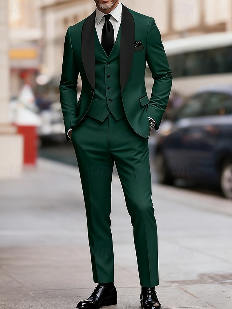 Men's Blazer+Vest+Dress Pants Christmas Blazer Suits Christmas Business  Cocktail Party Fashion Casual Spring Fall Polyester Plain Pocket Buttons  Comfortable Single Breasted Blazer Red Gold Green 2026 - 94.99
