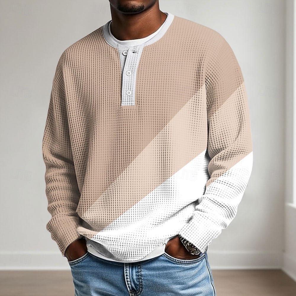 Herre Geometrisk Vaffel T-skjorte Henly-skjorte Langermet Elegant Avslappet Vår Lysegrønn Lyseblå Lilla Kakifarget Henley Henley T-skjorte 2026 - $25.99 –P3