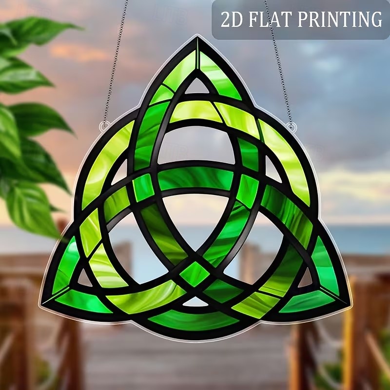 St. Patrick's Day Sun Catcher, Large Celtic Knot Window Hanging Decoration, Painted Glass Effect in Green, Gold, Black & Emerald 2026 - $10.99 –P10