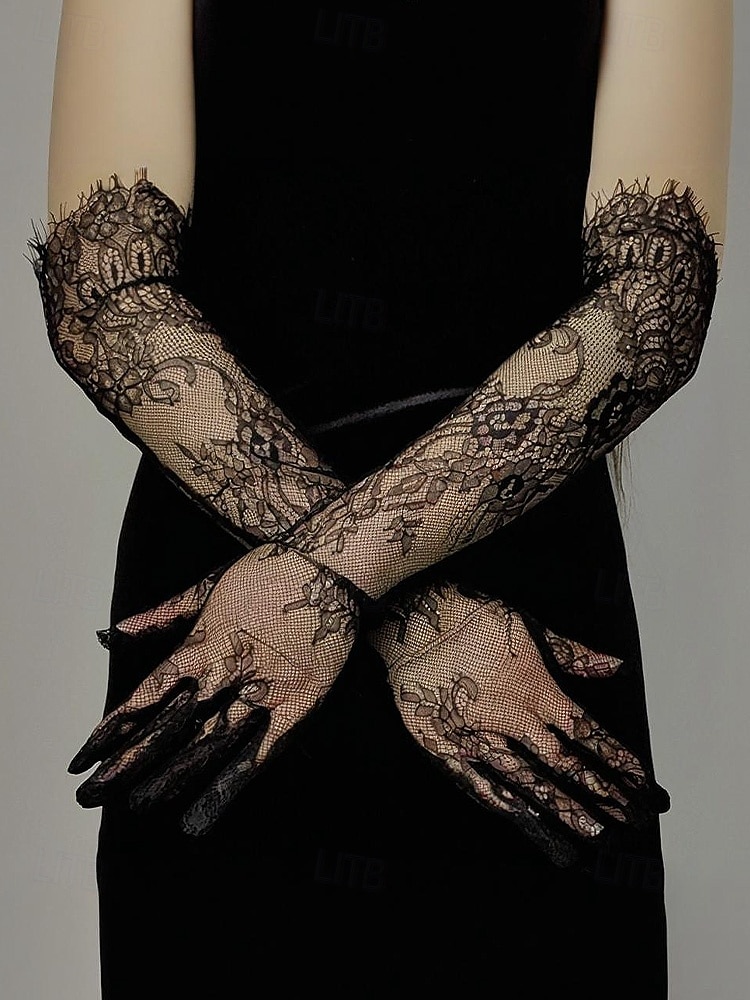 2026年 ウィメンズ マルディグラ レース グローブ、ブラックとホワイトあり、エlegantなデザイン カーニバル、仮面舞踏会、結婚式に最適  コレクション – $11.99 –P3
