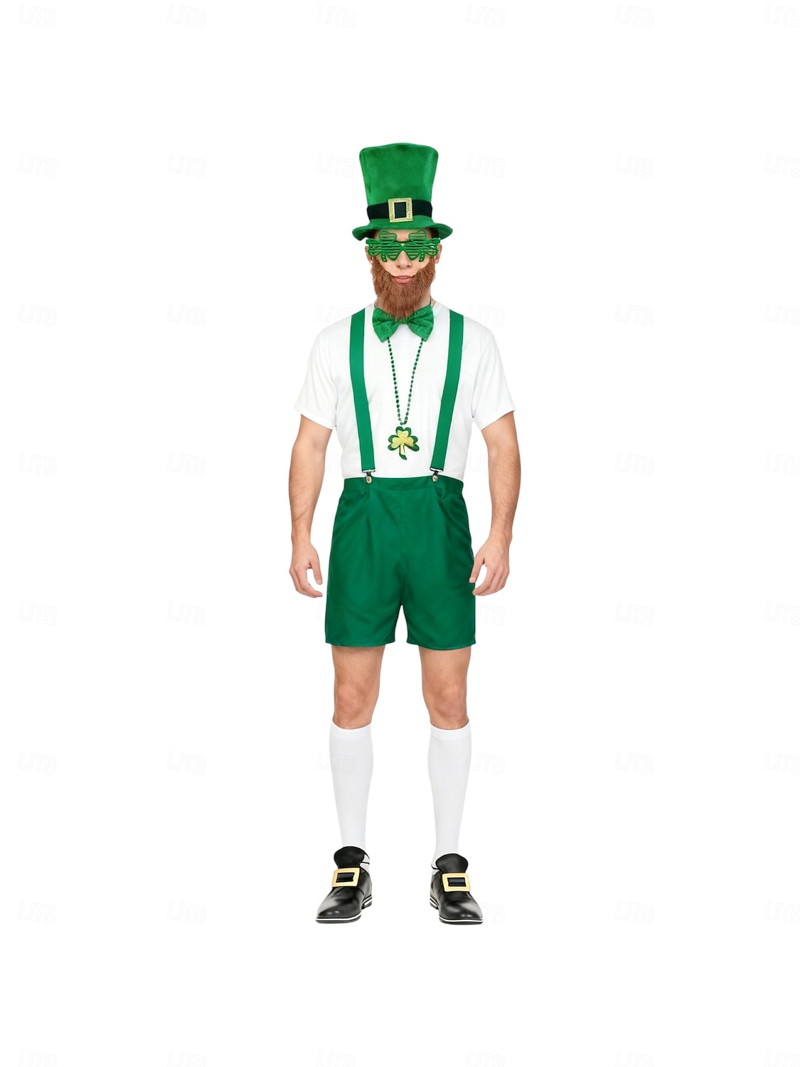 Miesten Pyhän Patrickin päivän menninkäisen 8-osainen asusetti – vihreä hattu, parta, henkselit, rusetti, hanskat, kaulakoru &juhlavia asusteita 2026 - $29.99 –P2