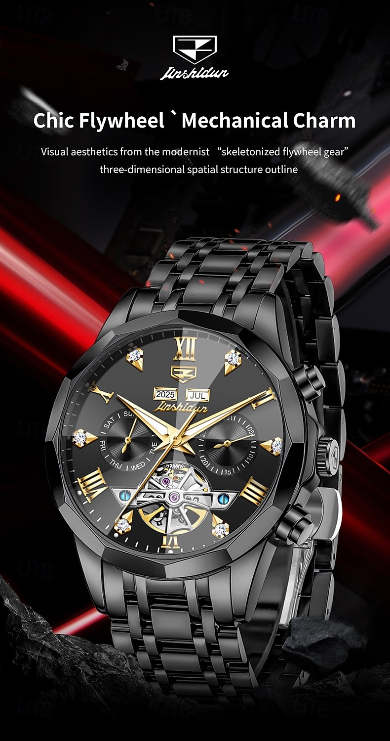 Часы OLEVS для мужчин автоматические кожаный ремешок календарь циферблат-скелетон классические водонепроницаемые часы Moonwatch 7009 2026 - $115.99 –P1