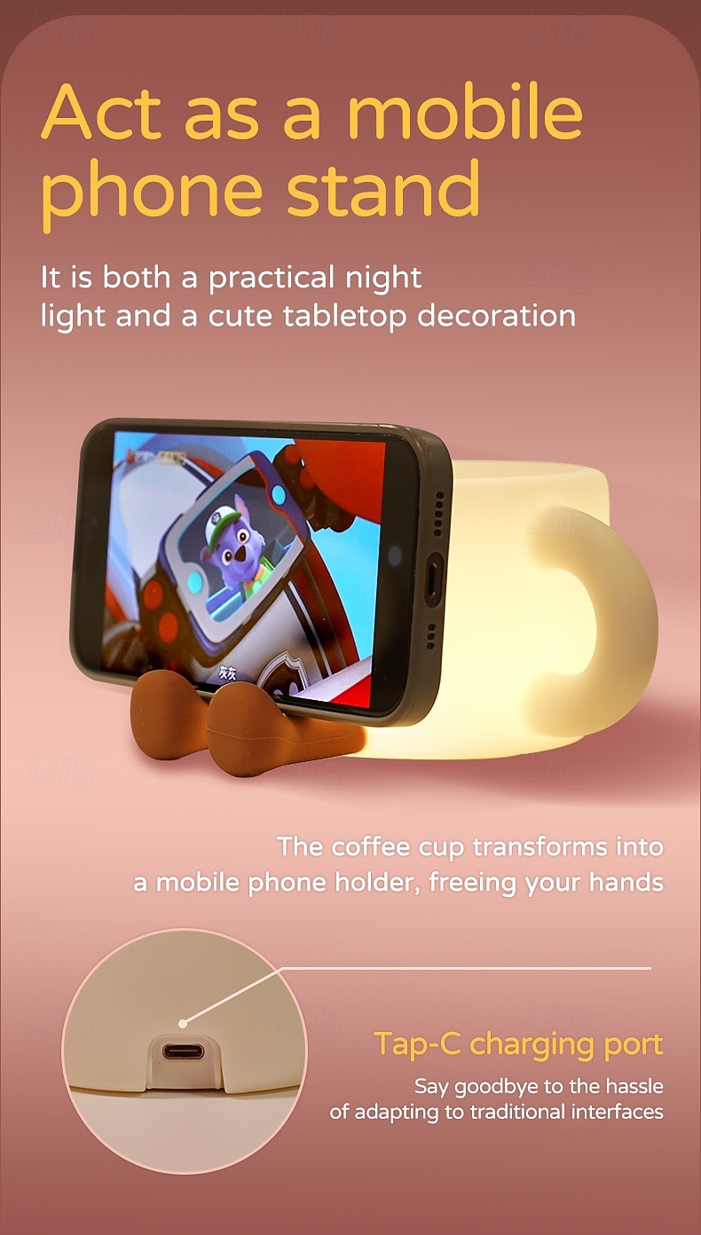 Nachtlampje voor kinderen, nachtlampje in de vorm van een koffiekopje met 7 kleuren en USB-aansluiting, siliconen nachtlampje met 3 dimstanden, nachtlampje voor naast het bed met timer, oplaadbaar nachtlampje voor decoratie, cadeau voor jongens en meisjes 2026 - $23.99 –P3
