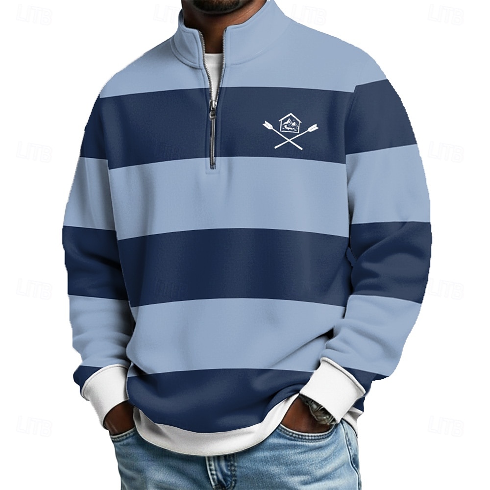 Per uomo Strisce orizzontali Polo con zip Manica Lunga Magliette polo Colletto alla coreana Casual Scuola Athleisure Ferie Abbigliamento quotidiano Stampa 3D Polo con cerniera a un quarto Primavera del 2026 a $24.99 –P1