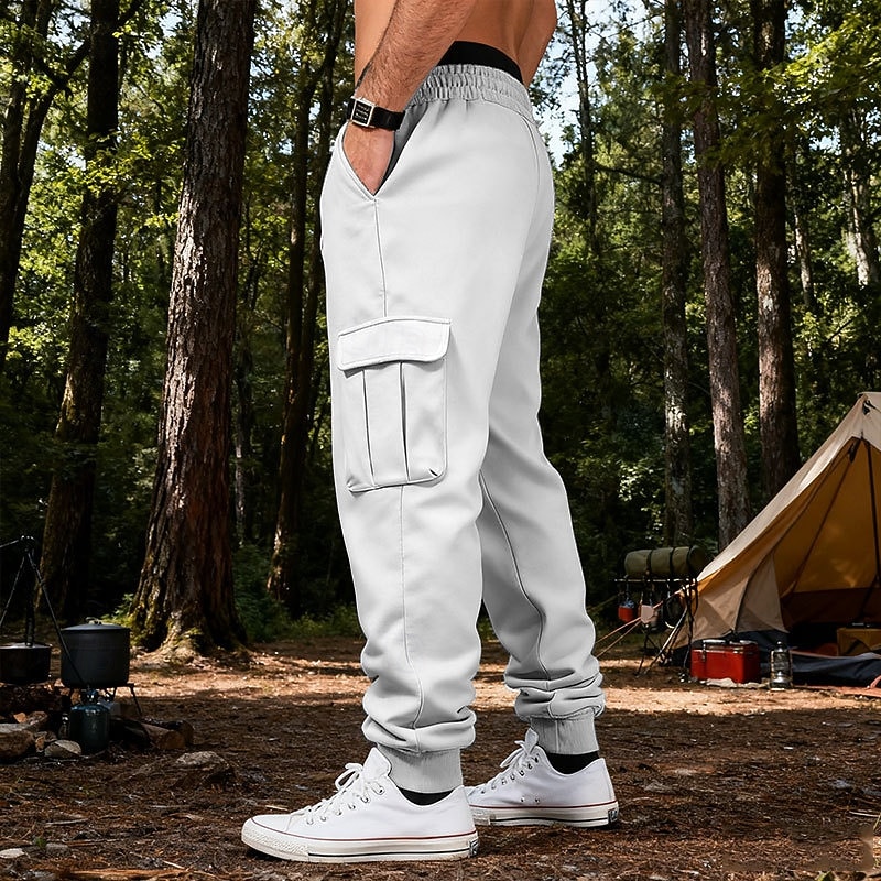2026年 男性用 カーゴパンツ スウェットパンツ ズボン ストレートレッグスウェットパンツ ドローストリング ポケット 弾性ウエスト 平織り 履き心地よい ソフト カジュアル 日常 アウトドア 旅行度假风 ファッション ブルー ホワイト  コレクション – $25.99 –P36