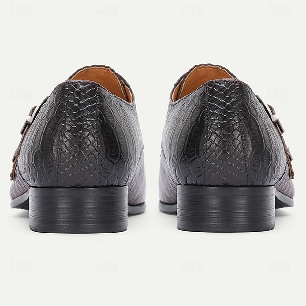 Men's Brown Crocodile Print Monk Strap Shoes – Premium Leather with Stylish Buckle Design, Perfect for Weddings, Formal Events and Office Wear 2026 - $94.99 –P5