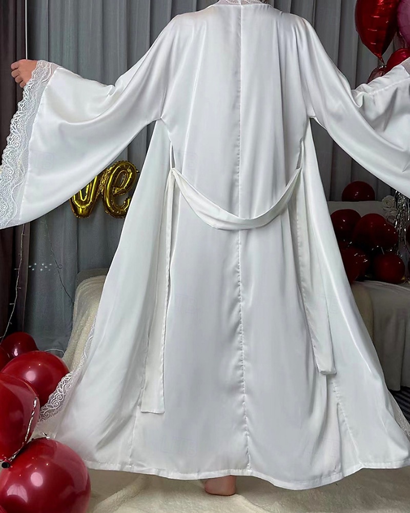 Γυναικεία Ρόμπα Καθημερινό Μαλακή Σατέν Μονόχρωμες Δαντέλα Παντελόνι Καθημερινά Σπίτι Κρεβάτι Μακρυμάνικο Λαιμόκοψη V Μαύρο Λευκό Κρασί Ρουμπίνι Καφέ Καλοκαίρι Άνοιξη Κανονικό 2026 - $39.99 –P5