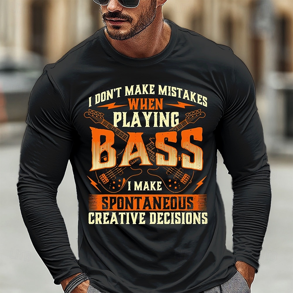Herre Musikk Morsom Slang T skjorte Langermet T skjorte 3D-utskrift Crew-hals Skjorte Mote Daglig Grunnleggende Avslappet Daglig Gate Blå Svart Rød Sommer Vår Klær S M L XL XXL XXXL 2026 - $23.99 –P1