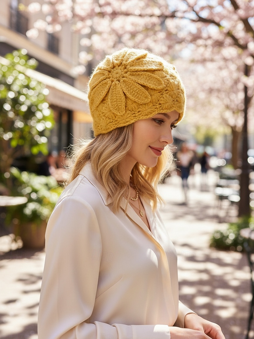 Women's Red Crochet Flower Bud Hat – Soft and Cozy Knitted Beanie for Winter, Stylish and Warm Accessory for Casual and Outdoor Activities 2026 - BHD 4.58 –P1