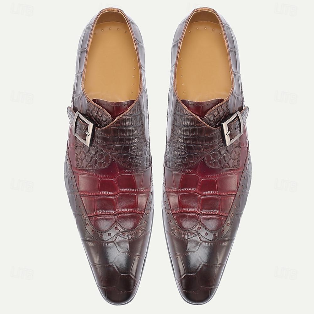 2026年 メンズバーガンディクロコダイルレザーシューズ - 光沢のある仕上げの高級バックルデザイン。フォーマルなイベント、オフィスウェア、夜のお出かけ、結婚式に最適です。  コレクション – $109.99 –P5