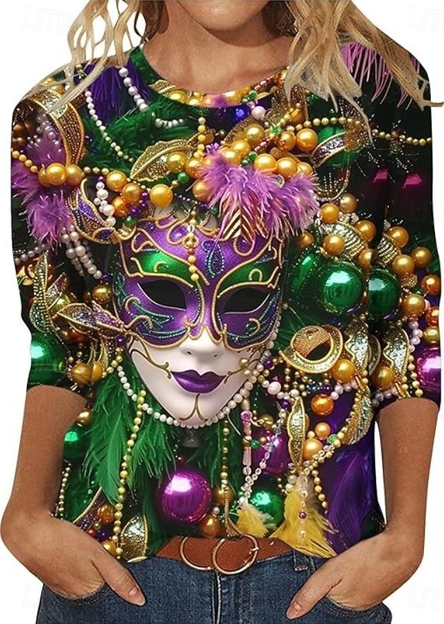 Karnavalové dámské tričko s potiskem grafika geometrické vintage stylové moderní dlouhý rukáv klasický výstřih běžné topy denní víkendový potisk purpurová léto jaro 2026 - $24.99 –P2