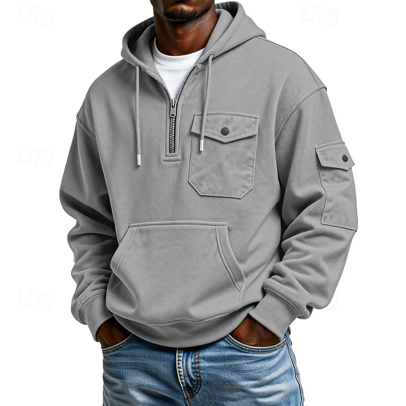 Per uomo Felpa con cappuccio Maglione Felpa con cappuccio e zip corta Felpa con cappuccio in pile Grigio chiaro Con Cappuccio Semplice Tasca Quotidiano Sport & Outdoor Ferie Streetwear Abbigliamento del 2026 a $24.99 –P3