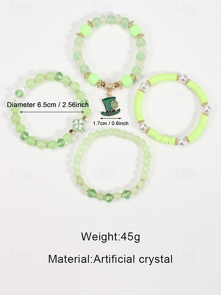 Damesarmbandenset voor St. Patrick's Day, stapelbare armbanden met meerdere strengen groene kralen, gelukbrengende klavertjesdrie, legering en imitatiekristal, feestelijke Ierse feestsieraden voor vrouwen 2026 - $9.99 –P15