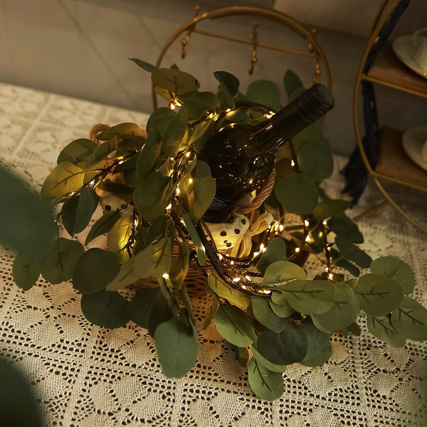 Eucalyptus leaves, olive leaves, simulated leaves, rattan strips, light string, 1.8M-96Leds, AAA waterproof timed battery box, holiday wedding party, indoor and outdoor atmosphere decoration props 2026 - $25.99 –P9