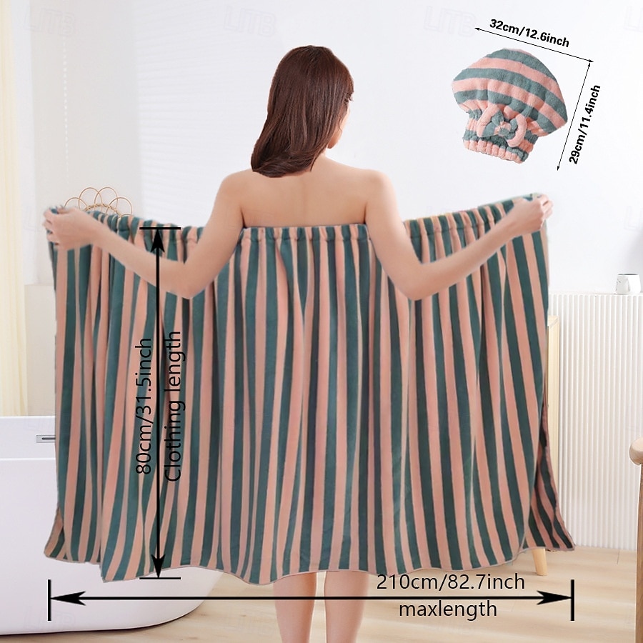 Set rochie fără bretele cu imprimeu floral și căciulă de baie pentru femei, prosop de baie moale și absorbant, halat de baie de vară și cască pentru uscarea părului, articole esențiale confortabile 2026 - $26.69 –P8