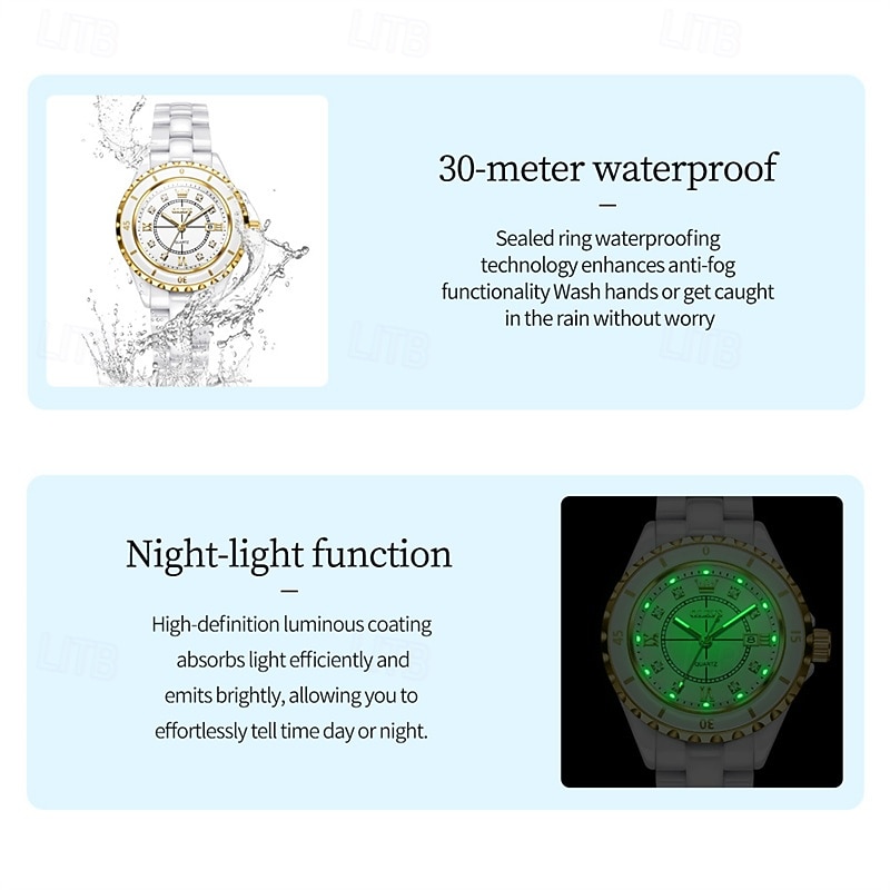2026年 新しいOlevsの母の日ギフトは、ルミナス針とデジタル表示のホワイトセラミック 韓国版学生用クオーツ時計カジュアル防水腕時計のファッショナブルで高級な時計です  コレクション – $61.99 –P10