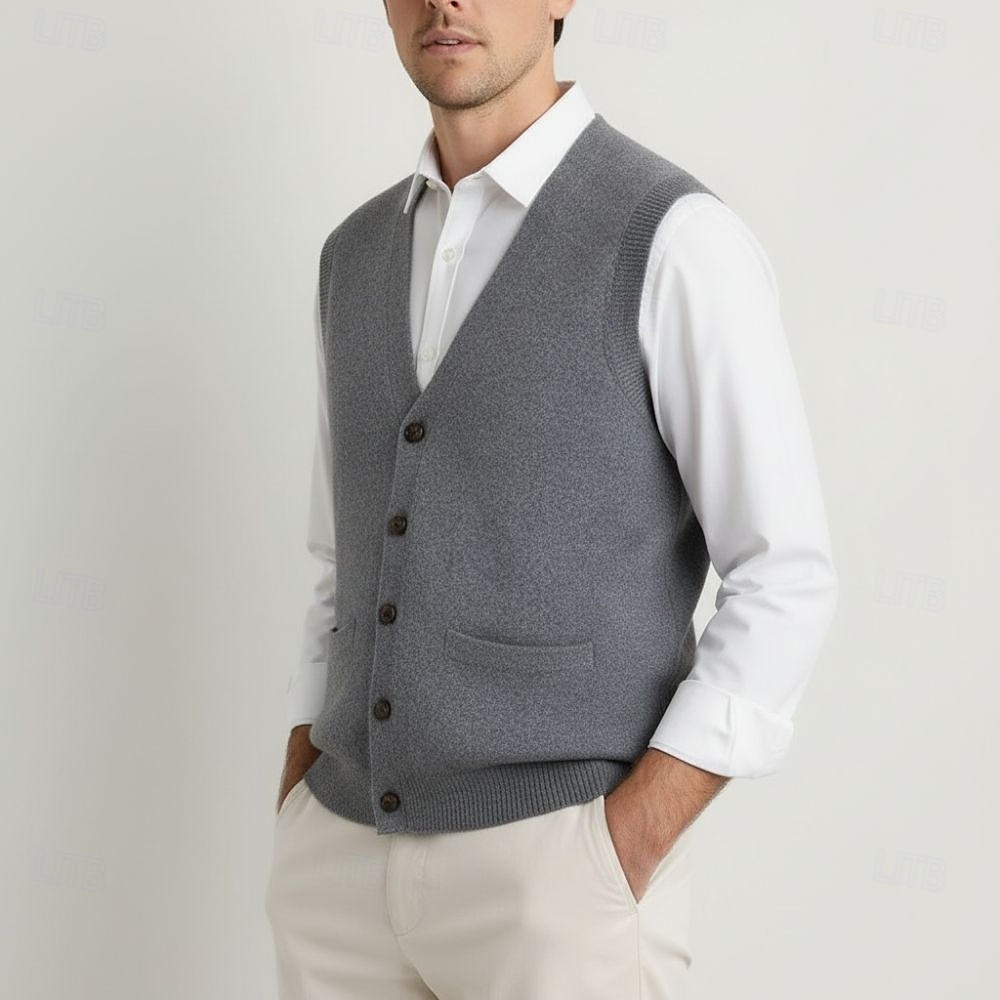 maglione cardigan da uomo in pura lana e cashmere di alta qualità, scollo a V, classico, lavorato a maglia, con tasche e bottoni, tinta unita, morbido, caldo e traspirante. del 2026 a $30.99 –P3