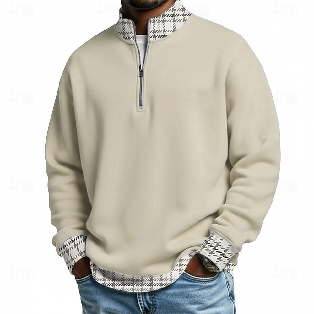 Herren Karomuster Poloshirts mit Reißverschluss Langarm Polo-Shirts Großvaterkragen Lässig Schule Athleisure Ferien Alltagskleidung 3D-Druck Viertelreißverschluss-Poloshirt Frühling Herbst Winter 2026 - $13.99 –P4