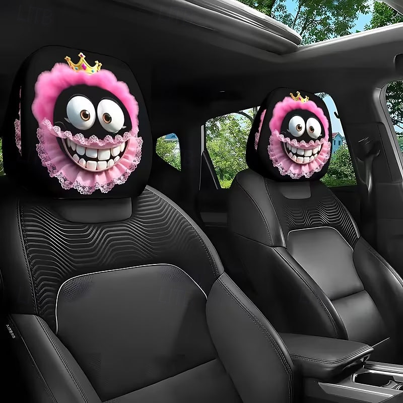 2 قطعة من أغطية مسند رأس السيارة المطبوعة عليها قبعة عيد الميلاد المدهشة، ديكور السيارة، بدون حشو، سهلة التركيب والغسل، مناسبة للسفر لمسافات طويلة لتخفيف التعب، ديكور سيارة مضحك مثالي 2026 - $9.49 –P3