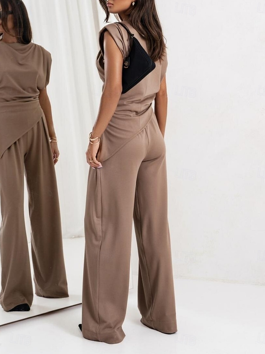 Γυναικεία Σετ παντελονιών Τοπ μπολερό Αμάνικο Στρογγυλή Ψηλή Λαιμόκοψη Συμπαγές Χρώμα Κομψό Μοντέρνα Κομψό στυλ street Causal Καθημερινά ΕΞΩΤΕΡΙΚΟΥ ΧΩΡΟΥ Σκούρο γκρι Μαύρο Λευκό Καλοκαίρι 2026 - $27.99 –P14