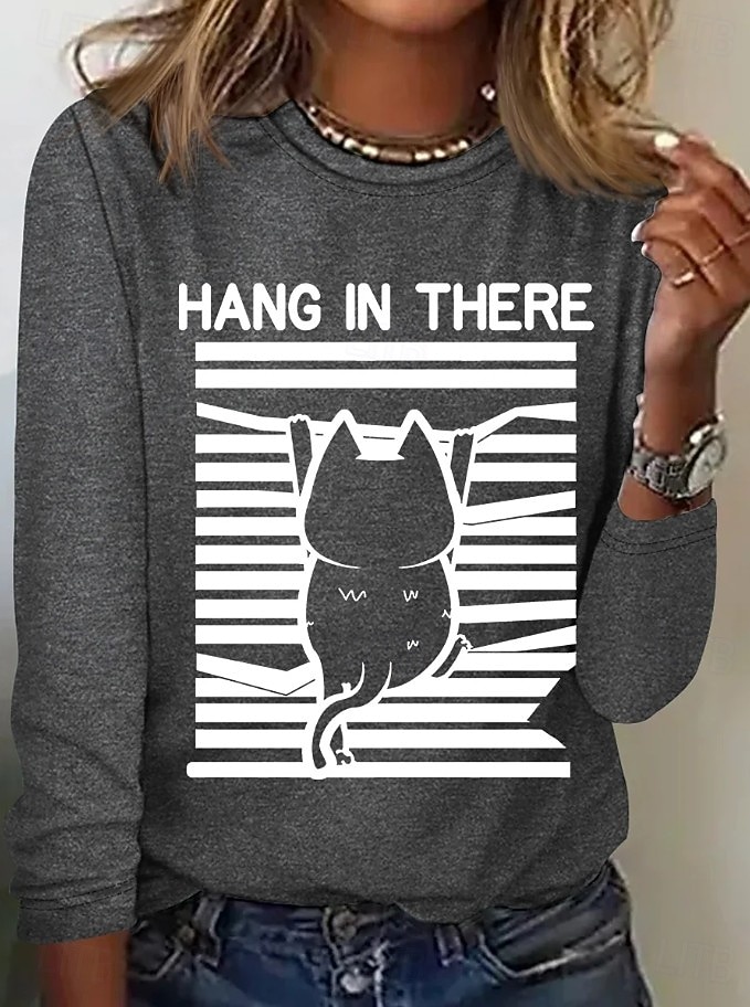 Χριστούγεννα Γυναικεία Μπλουζάκι Στάμπα Γραφική Ζώο Γάτα Βίντατζ Μοντέρνα Στυλάτο Μακρυμάνικο Στρογγυλή Ψηλή Λαιμόκοψη Στρογγυλή Λαιμόκοψη Κανονικά μπλουζάκια Καθημερινά Σαββατοκύριακο 2026 - $24.99 –P7