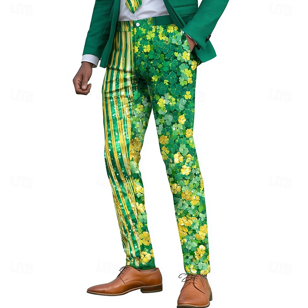 Pantaloni cu patru foi de trifoi St. Patrick pentru bărbați pantaloni cu dungi pantaloni eleganți talie medie vintage retro îmbrăcăminte de stradă vacanță pantaloni cu croi slim cu buzunare vară 2026 - $31.99 –P3