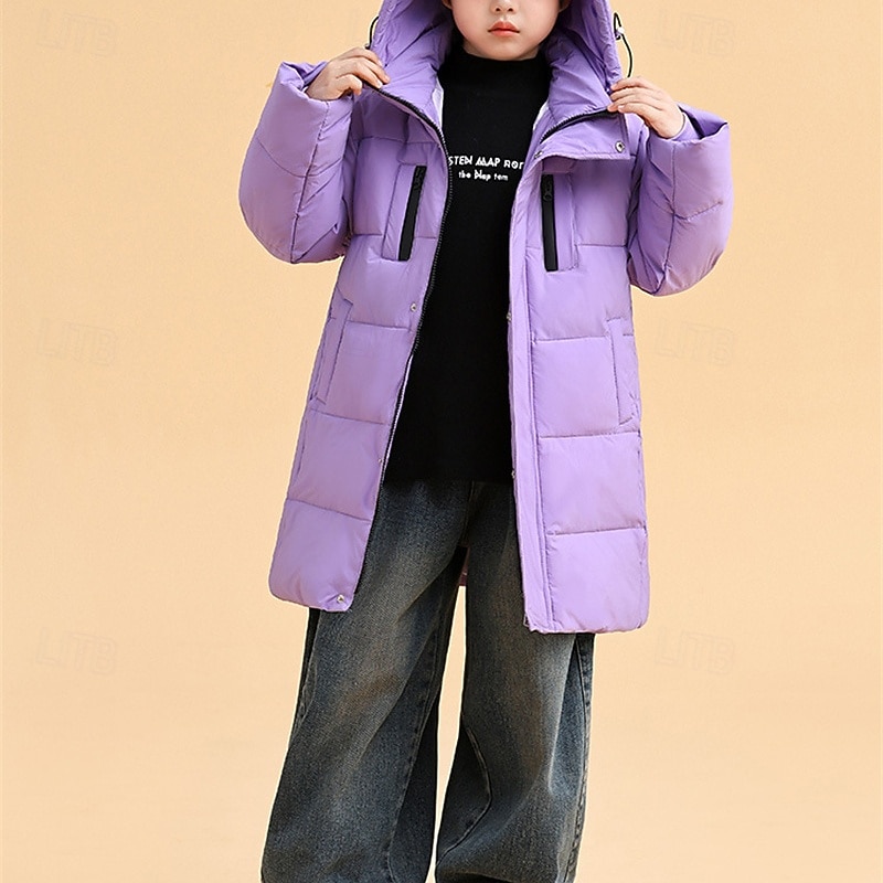Kids Girls' Down Jacket Puffer Jacket Solid Color Sports Pocket Keep Warm Windproof Outdoor Coat Outerwear 4-12 Years Winter Black Yellow Purple 2026 - $80.99 –P10