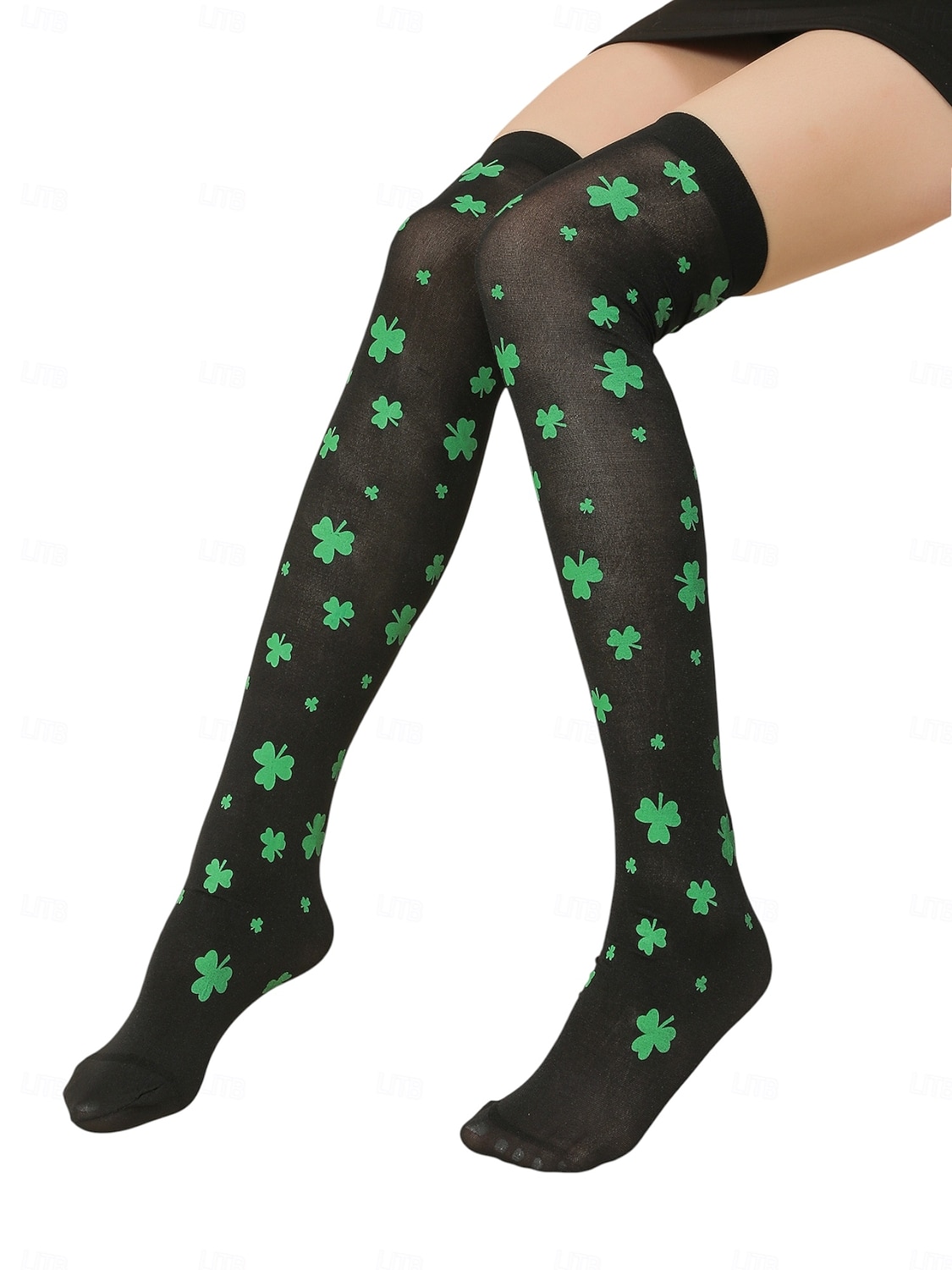 Damessokken in St. Patrick's Day-groen, tot de knie, met klavertje vier – perfect voor feestelijke gelegenheden en de feestdagen. 2026 - $11.99 –P7