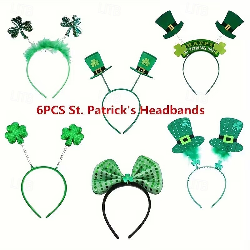 6 diademas para el Día de San Patricio, mini sombreros verdes con plumas para festivales irlandeses. &Lentejuelas, accesorios de fiesta de trébol para mujeres y niños, disfraz del Día de San Patricio 2026 - $20.99 –P2