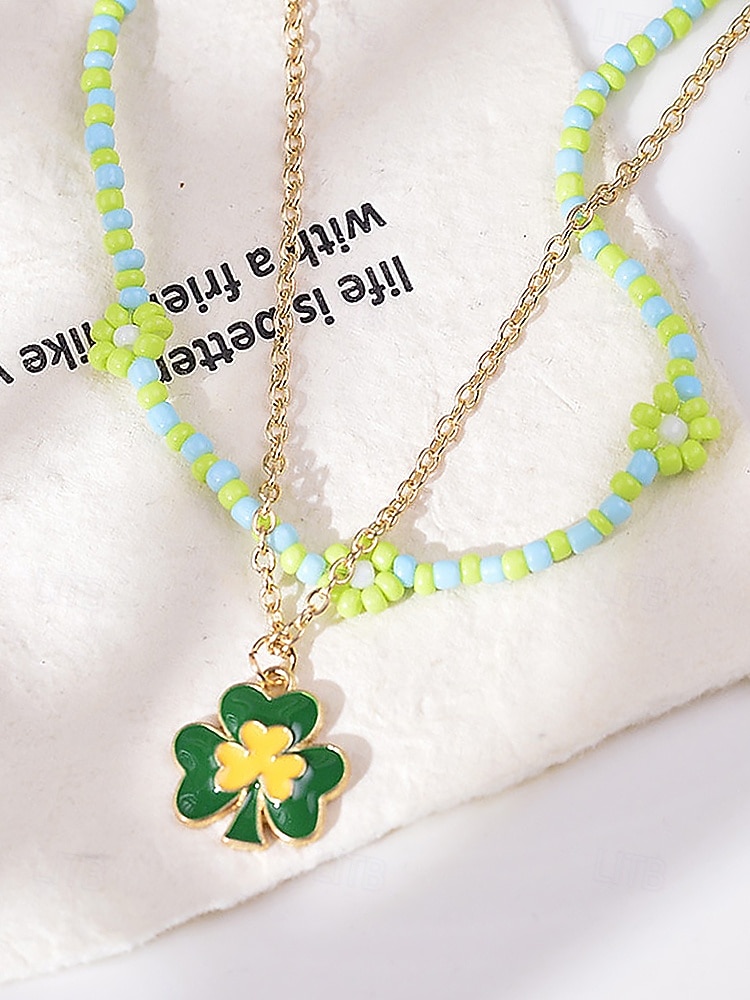 Dámský náhrdelník s trojlístkem a přívěskem ke Dni svatého Patrika, materiál slitina, elegantní sváteční šperk inspirovaný Irskem pro dámy, ideální na průvody, večírky, setkání a sváteční oslavy. 2026 - $9.99 –P4