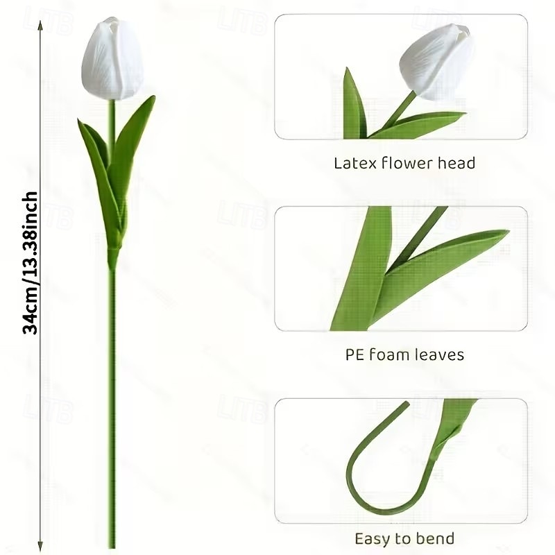 باقة زهور توليب صناعية واقعية مكونة من 22 قطعة - زهور توليب صناعية وردية وبيضاء بسيقان خضراء مصنوعة من الراتنج/البلاستيك لتزيين حفلات الزفاف والمنازل والمكاتب - قطعة مركزية واقعية للطاولة سهلة الصيانة 2026 - $25.99 –P2