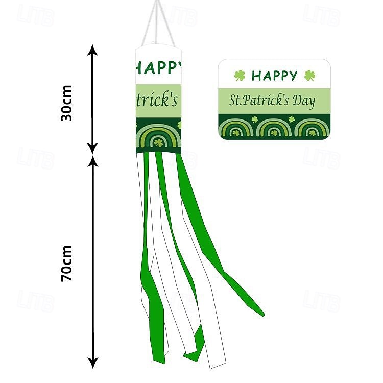 Szent Patrik-napi szélzsák zászló, ír dizájn, Szent Patrik-napi fesztivál dekoráció, színes kültéri szélzsák ünnepi ünneplésre, lóhere &lóhere design. 2026 - $8.99 –P24
