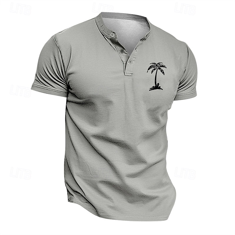 Hombre Camiseta Henley Shirt Tee Camisa manga corta Manga Corta Henley Verano Primavera Palmera Moda Ropa de calle Casual Botones Estampado Diario Vacaciones Deporte Negro Verde Claro Blanco Camiseta 2026 - $20.99 –P3