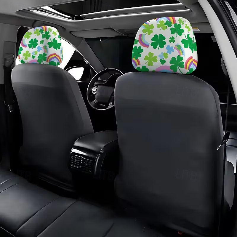 2 capas de encosto de cabeça para carro com trevo verde | compatíveis com todos os veículos, pretas &Adesivo para carro com estampa de trevo verde, design plano 2D, poliéster, fácil instalação - de 2026 por $7.99 –P10