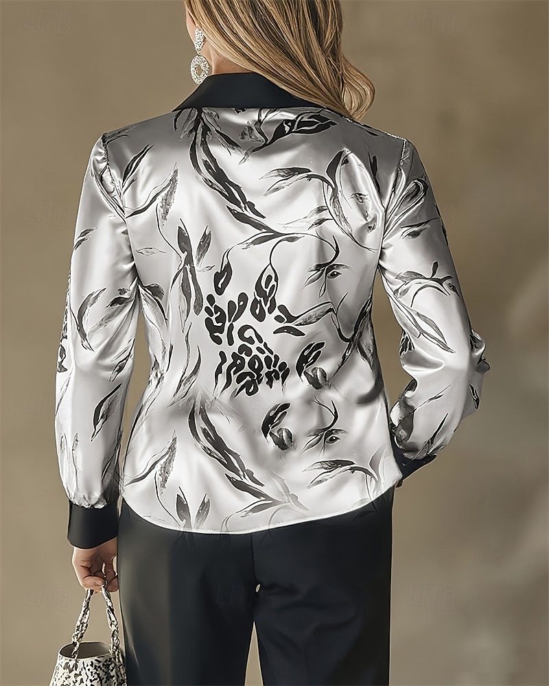 Pentru femei Cămașă Elegant Top din satin Bluză Zdrobit Peteci Nasturi Grafic Simplu Elegant Epocă Zilnic Manșon Lung Guler Cămașă Topuri obișnuite Zilnic Muncă Concediu Kaki Gri Primăvară Toamnă 2026 - $31.99 –P4