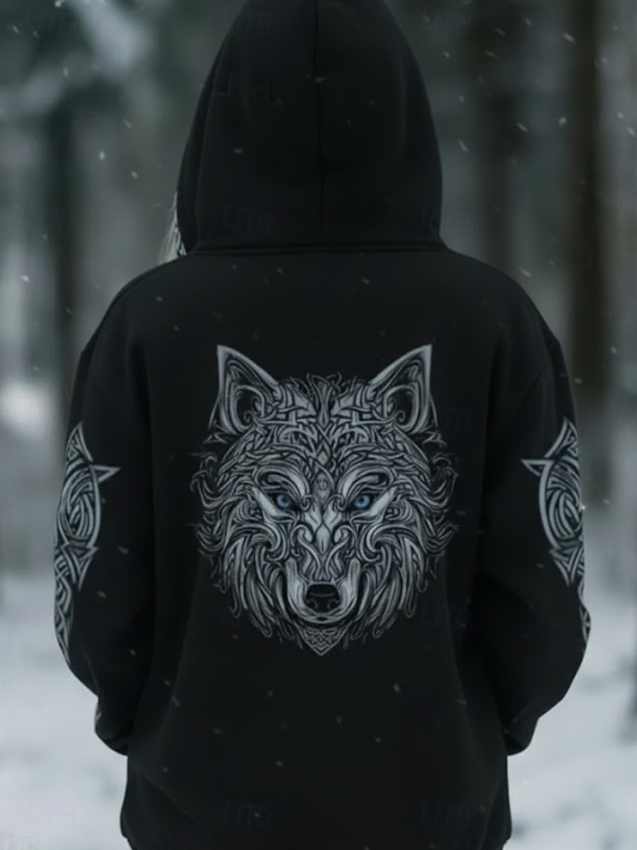 Dámské Mikina s kapucí s kapucí Slátanina Tisk Přední kapsa Grafika Zvíře Vinobraní Na běžné nošení Cikánský Dlouhý rukáv Kapuce Běžné topy Ležérní ulice Na den Černá Zima 2026 - $32.99 –P2