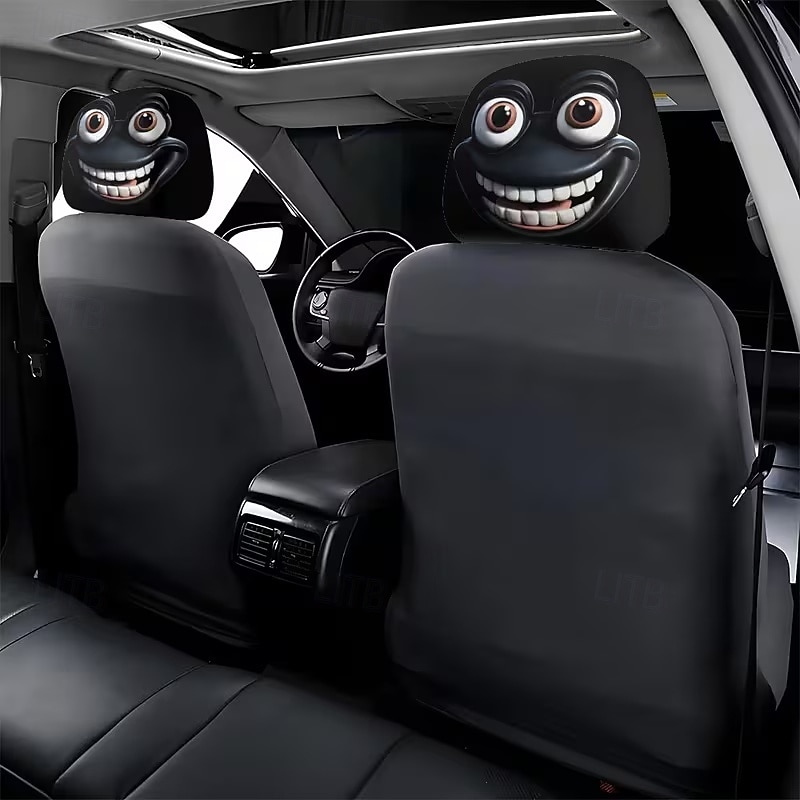2pcs Cartoon Big-Eyed Face Printed Car Headrest Covers, Interior Decoration, Universal Fit, Washable, Easy to Install, Suitable for Long Trips Or Road Trips, Perfect Quirky Car Decoration 2026 - Kč154 –P15