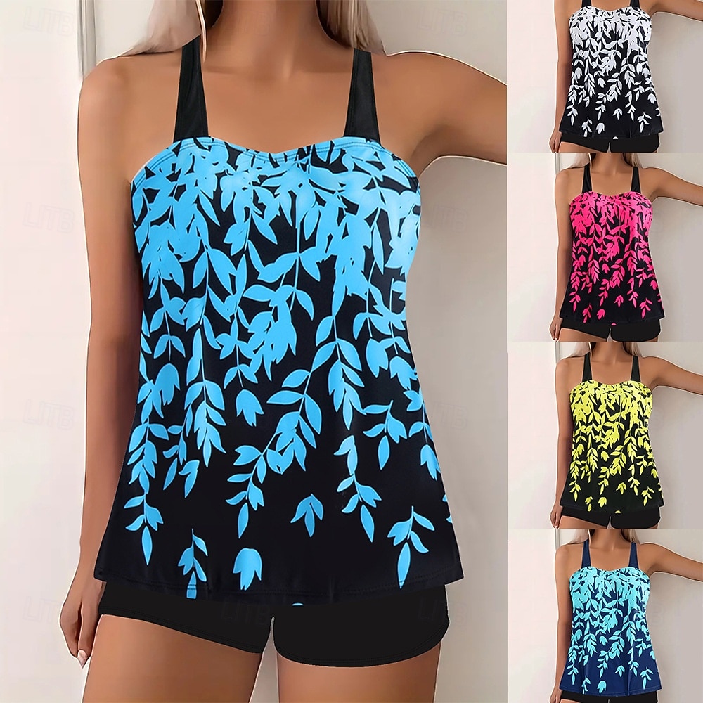 Maillot de bain Tankini femme 2 pièces Shorts Contrôle du ventre Taille haute Slim Dos nu Vacances Plage Vêtements Feuilles V Cou Sans Manches de 2026 ? $19.99 –P1