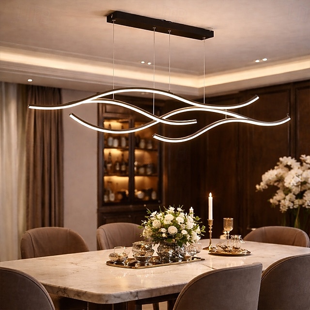 100/120 ס"מ led תליון אור גל עיצוב קו עיצוב זהב שחור מתכת סגנון אומנותי משרד בסגנון מודרני, חנויות גימורים צבועים מסוגננים אומנותי led 110-120v 220-240v 2026 - $328.79 –P7